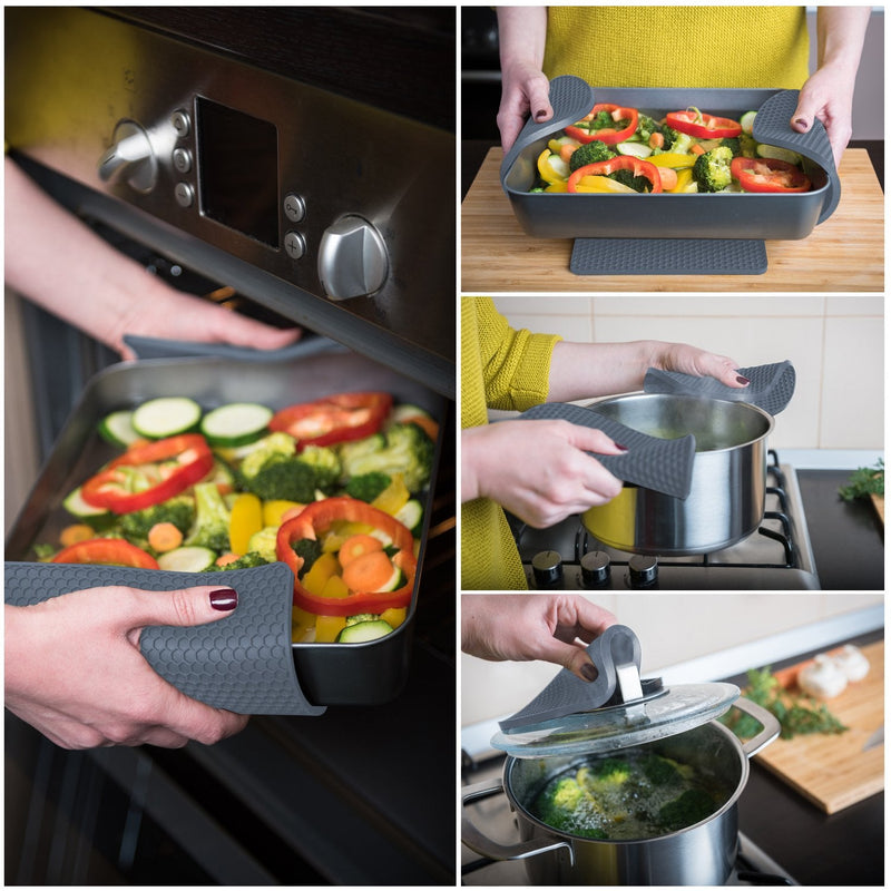 [Australia - AusPower] - Silicone Trivet Mats - Pot Holders - Drying Mat Our potholders Kitchen Tools is Heat Resistant to 440°F, Non-Slip Durable Flexible Easy to wash and Dry and Contains 4 pcs by Q's INN. Gray 