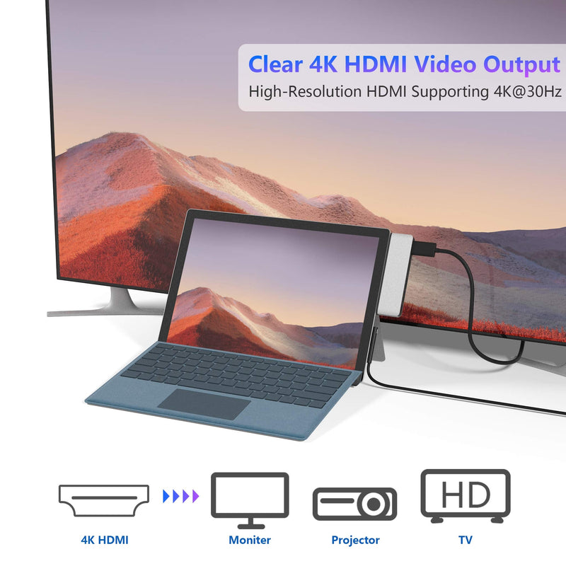 [Australia - AusPower] - Surface Pro 7 USB C Hub, 6-in-2 Aluminum Surface Pro 2019 Dock with 4K HDMI Adapter+ USB C Audio & Data Transfer Port +2 USB 3.0+SD/TF Card Reader, Converter Combo Adaptor for Microsoft Surface Pro 7 