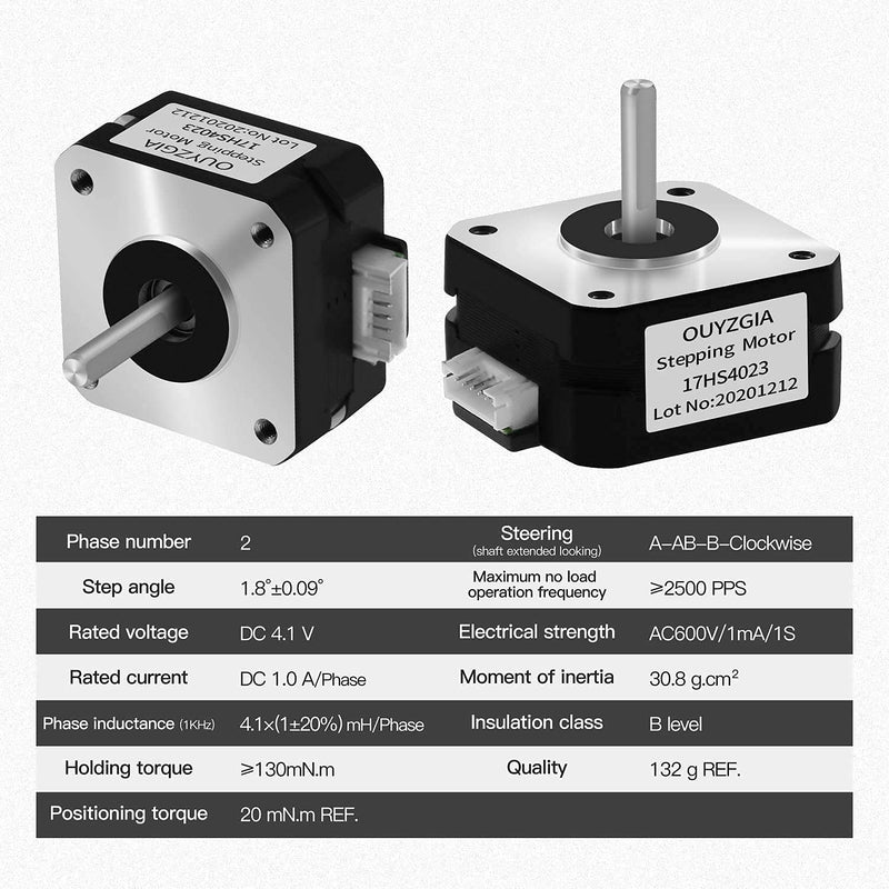 [Australia - AusPower] - OUYZGIA Nema 17 Stepper Motor Pancake Stepper Motor for 3D Printer Extruder with 1 Meter Stepper Motor Cable 4.1V 1A 13Ncm (18.4oz.in) 1.8 Deg (17HS4023) - 1PCS 17HS4023 