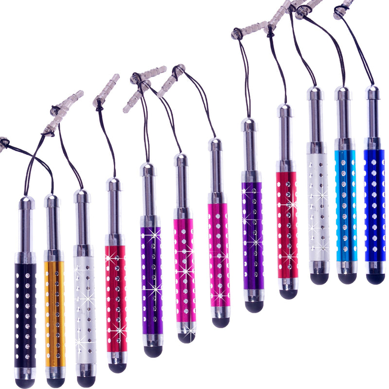 [Australia - AusPower] - ECO-FUSED Stylus Pen Bundle - 12 Adjustable Bling Stylus Pens- with 3.5mm Jack Connector- for All Capacitive Touchscreen Devices - iPad, iPhone, Samsung Phones, All Android Phones, Tablets and More 