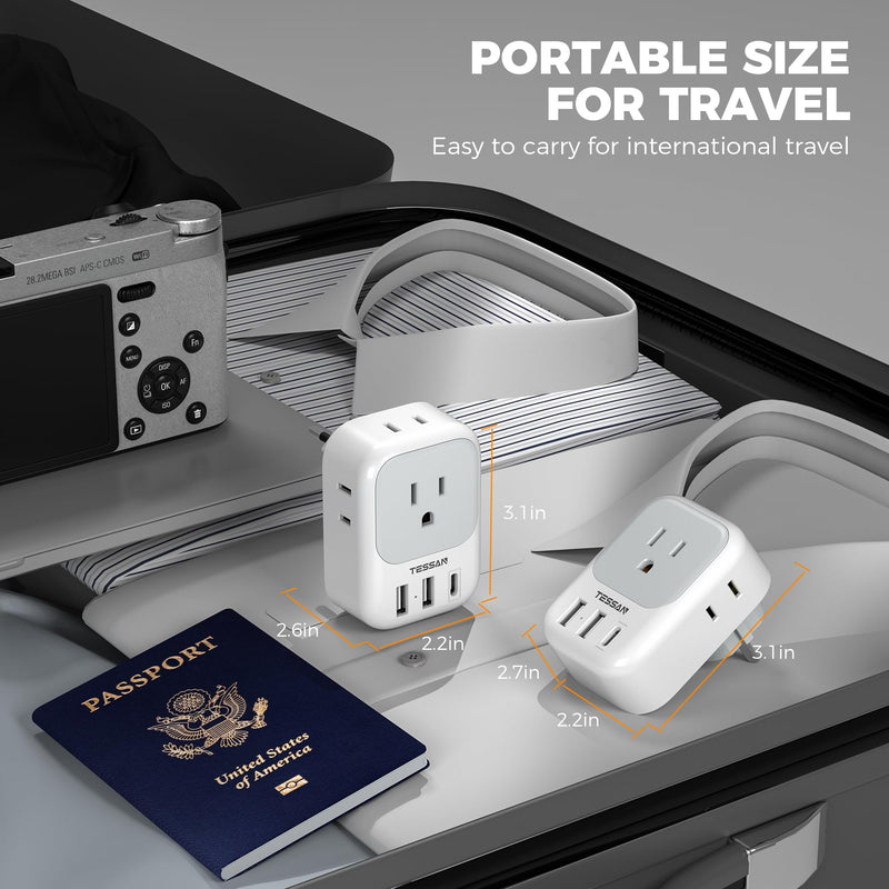 [Australia - AusPower] - European Travel Plug Adapter, TESSAN US to Germany France Travel Plug with 4 AC Outlets and 3 USB Ports(1 USB C) Ports, Type C/E/F Power Adaptor for USA to Europe EU Spain Iceland Korea Russia Type C E/F - Most of Europe 