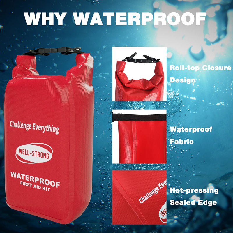[Australia - AusPower] - WELL-STRONG Waterproof First Aid Kit Roll Top Boat Emergency Kit with Buckles for Fishing Kayaking Boating Swimming Camping Rafting Beach Red Ws011-red 