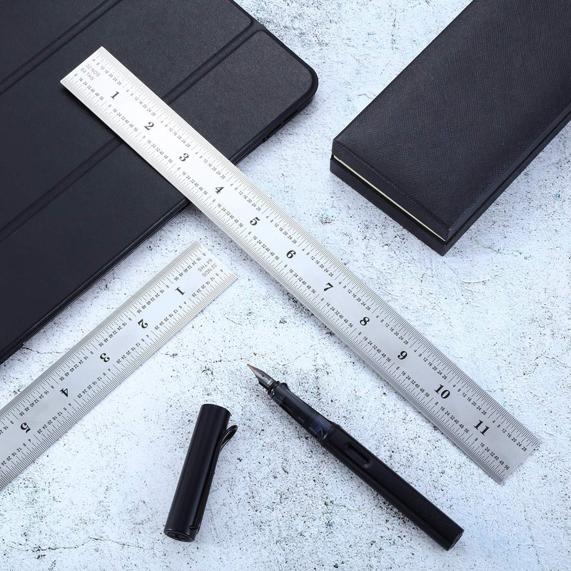 [Australia - AusPower] - eBoot 2 Pack Stainless Steel Ruler Machinist Engineer Ruler, Metric Ruler with Markings 1/8, 1/16, 1/32, 1/64 Inch for Engineering, School, Office, Architect, and Drawing (12 Inch) 12 Inch 