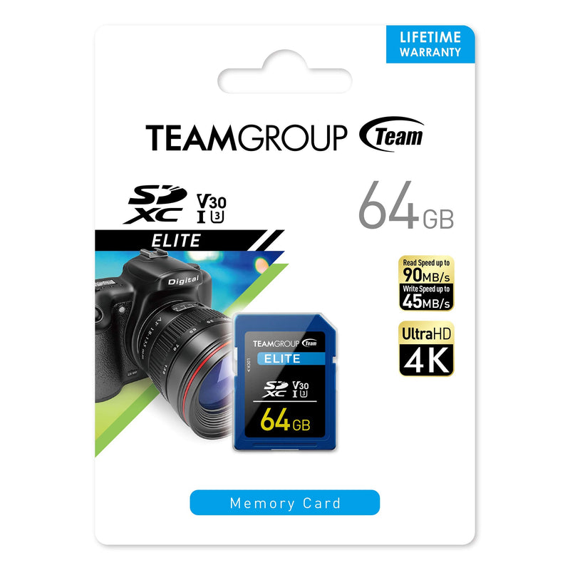 [Australia - AusPower] - TEAMGROUP Elite 64GB UHS-I U3 V30 4K UHD Read Speed up to 90MB/s SDXC Memory Card for Professional Vloggers, Filmmakers, Photographers & Content Curators TESDXC64GIV3001 ELITE U3 V30 