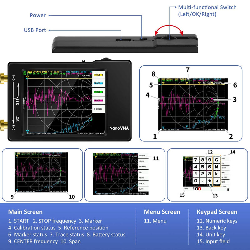 NanoVNA-H4 Vector Network Analyzer 10KHz-1.5GHz VHF HF UHF 4.3" Antenna