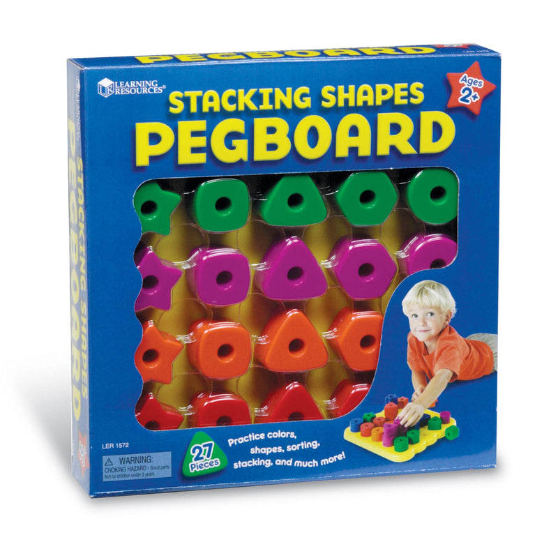 [Australia - AusPower] - Learning Resources Stacking Shapes Pegboard, Toddler Pegboard, Stacking Pegboard Set, Fine Motor Toy, 27 Piece Set, Ages 2+ 