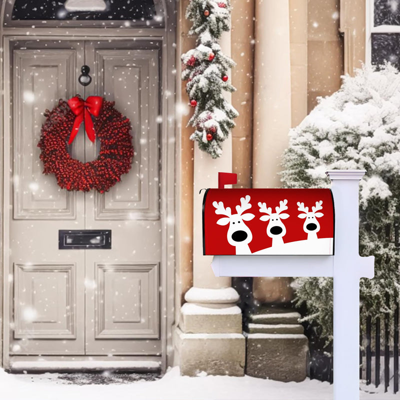 [Australia - AusPower] - Merry Christmas Elk Mailbox Cover 21x18 Inch, Red Christmas Reindeer Post Letter Box Covers, New Year Holiday Xmas Magnetic Waterproof Mail Wraps for Outdoor Yard Garden Standard Mailbox Decor Christmas Mailbox Cover-01 