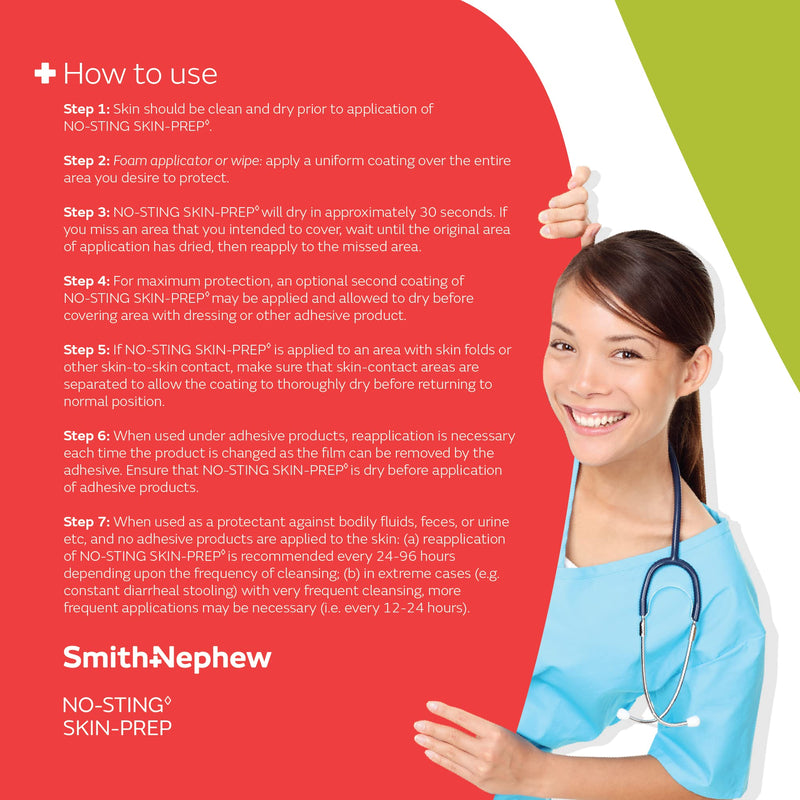 [Australia - AusPower] - Smith & Nephew NO-STING SKIN-PREP Wipes, Protective Dressing Wipes, Alcohol-Free Skin Barrier Film, Individually Wrapped, Box of 50 