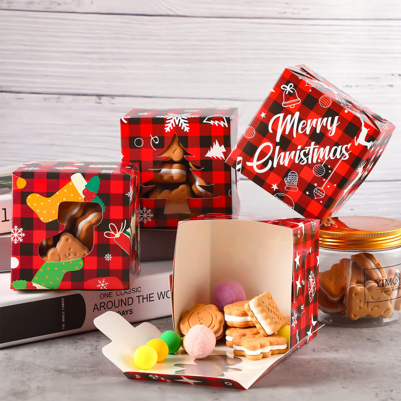 [Australia - AusPower] - 24 Pieces Christmas Cookie Boxes Red and Black Plaid Candy Bakery Boxes Gift Giving Christmas Container Christmas Paper Treat Boxes with Window for Present Donuts Cupcake Pastry Party Favor Supply 