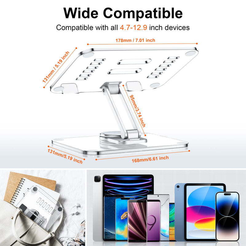 [Australia - AusPower] - CreaDream Acrylic Tablet Stand Holder with 360 Rotating Base, Foldable Adjustable Transparent Tablet Holder for Desk Home Office, Compatible with iPad Pro Air Mini and More, Clear 