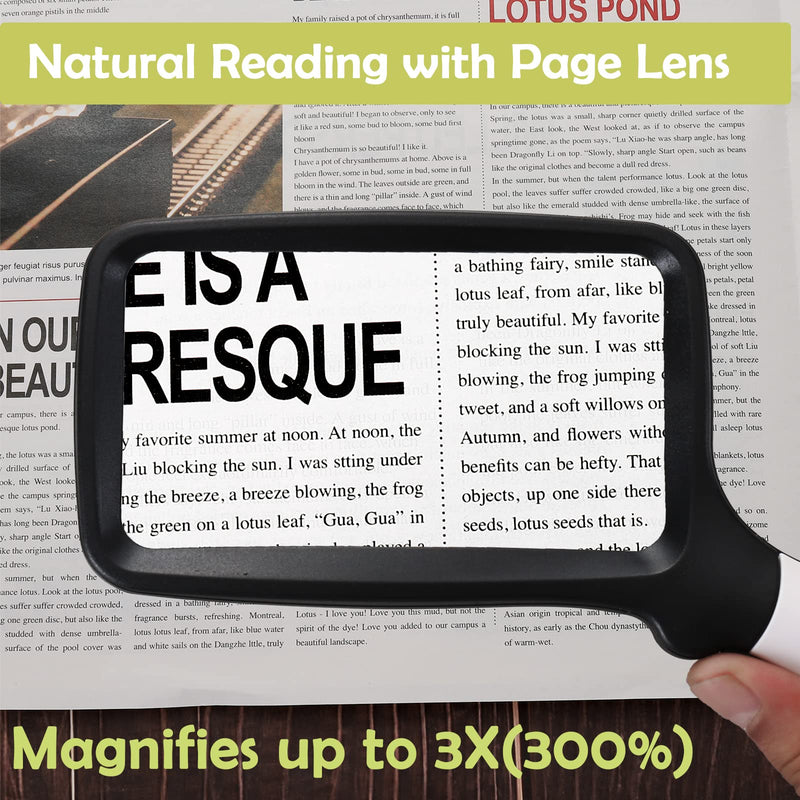[Australia - AusPower] - Magnifying Glass with Light, Folding Handheld 3X Large Rectangle Lighted Magnifier with Dimmable LED for Macular Degeneration Seniors Reading Newspaper, Books, Lighted Gift for Low Visions 