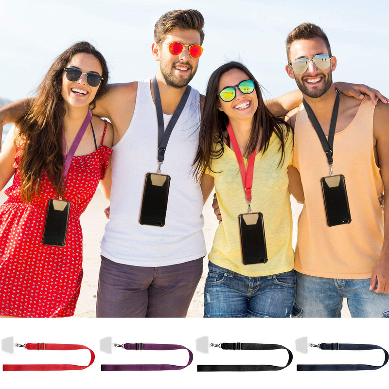[Australia - AusPower] - 4 Pieces Universal Adjustable Neck Straps Phone Lanyard Adhesive Pad Universal Neck Strap Black, Purple, Red, Blue 