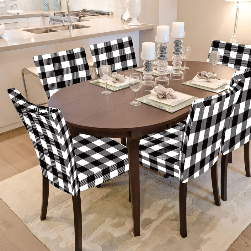 [Australia - AusPower] - Whaline Buffalo Check Chair Covers White Black Plaid Dining Chair Slipcovers Protector Removable Stretch Elastic Seat Covers for Party Kitchen Home Hotel Office Restaurant Decoration, 4Pcs White Black Buffalo Plaid 