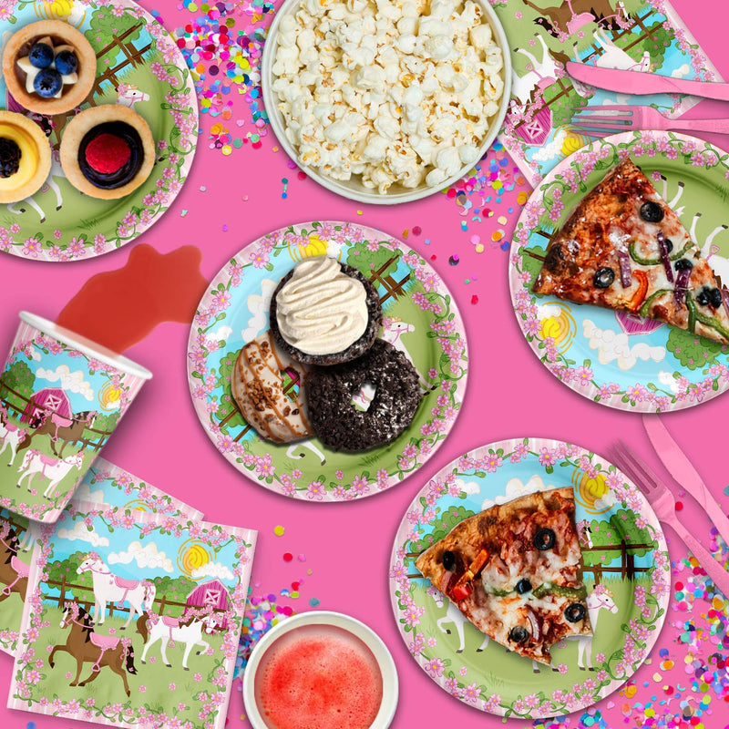 [Australia - AusPower] - Lovely Pink Horse Birthday Party Supplies Set Plates Napkins Cups Tableware Kit for 16 