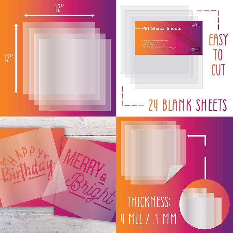 [Australia - AusPower] - Easy Cut Stencil Sheet Set of 24 - 12”x12” Acetate Mylar for Cricut Vinyl Cutting – Craft Material 