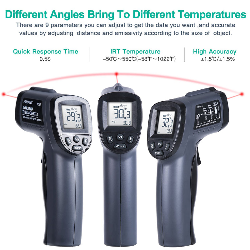 [Australia - AusPower] - Infrared Thermometer, SURPEER Laser Temperature Gun, Non Contact Digital Electric IR Temp Gauge for Cooking, Home Repairs, Handmaking, Surface Measuring, -58 to 1022 ℉( Not Human) IR-5D-US 