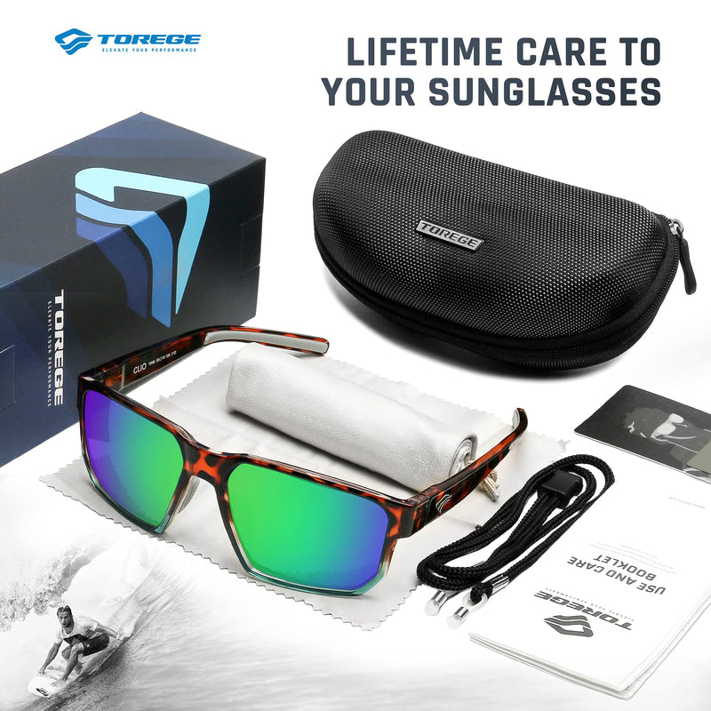 [Australia - AusPower] - TOREGE Sports Polarized Sunglasses for Men Women Glasses Cycling Running Fishing Boating Trekking Beach Glasses TR66 Amber-tortoise Light Blue Frame & Green Lens 