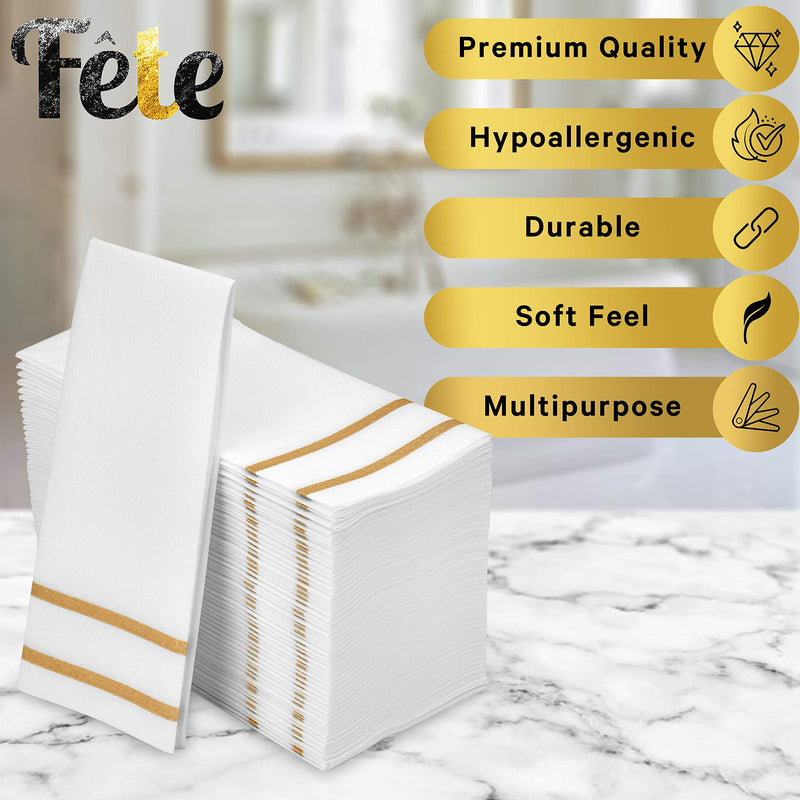 [Australia - AusPower] - Disposable Hand Towels For Bathroom, Gold Design 50 Linen-Feel Guest Towels – Formal Dinner, Anniversary, and Wedding Napkins for Tables, Guestrooms, and Restrooms - 8.5x 4-Inches Folded, [50 pack] 