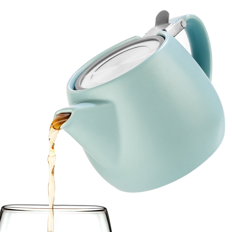 [Australia - AusPower] - Tealyra - Pluto Porcelain Small Teapot Turquoise - 18.2-ounce (1-2 cups) - Matte Finish - Stainless Steel Lid and Extra-Fine Infuser To Brew Loose Leaf Tea - 540ml 