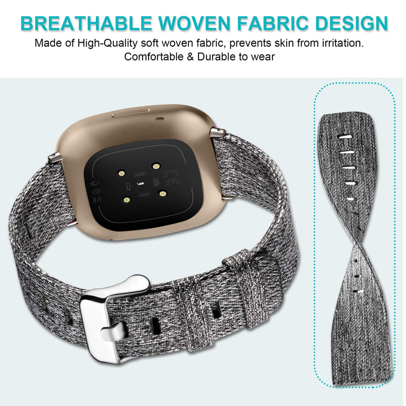 [Australia - AusPower] - Maledan Compatible with Fitbit Versa 3 and Sense Bands for Women Men, 2-Pack Soft Woven Fabric Band Replacement Wristbands Accessories Watch Strap for Versa 3/Sense Smartwatch, Small, Charcoal/Beige Charcoal/ Beige 