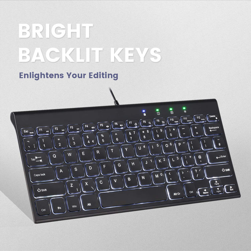 [Australia - AusPower] - Perixx PERIBOARD-429 US Wired Mini Backlit Keyboard - Thin and Silent Scissor Keys - White Backlight Color - US English 