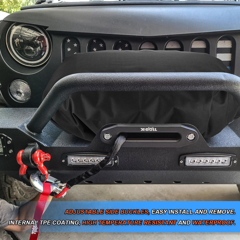 [Australia - AusPower] - Black Winch Cover, Heavy Duty Waterproof Dust-Proof Winch Protection Cover with Drawstring for Electric Winches up to 13500Lbs 