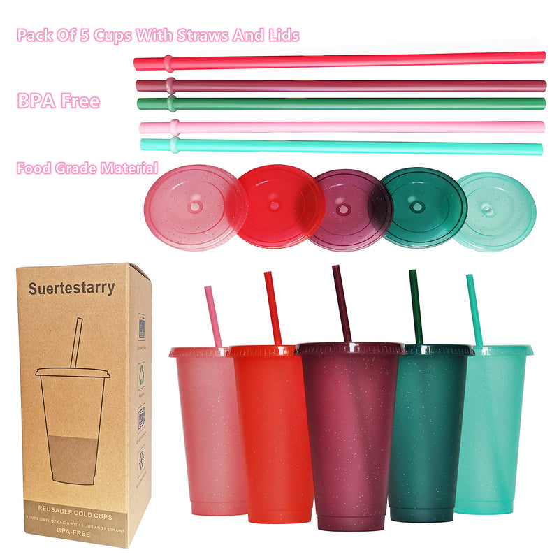 [Australia - AusPower] - Tumbler with Straw and Lid,Water Bottle Iced Coffee Travel Mug Cup,Reusable Plastic Cups,Perfect for Parties,Birthdays,24oz-5 Pack 24.0 ounces 