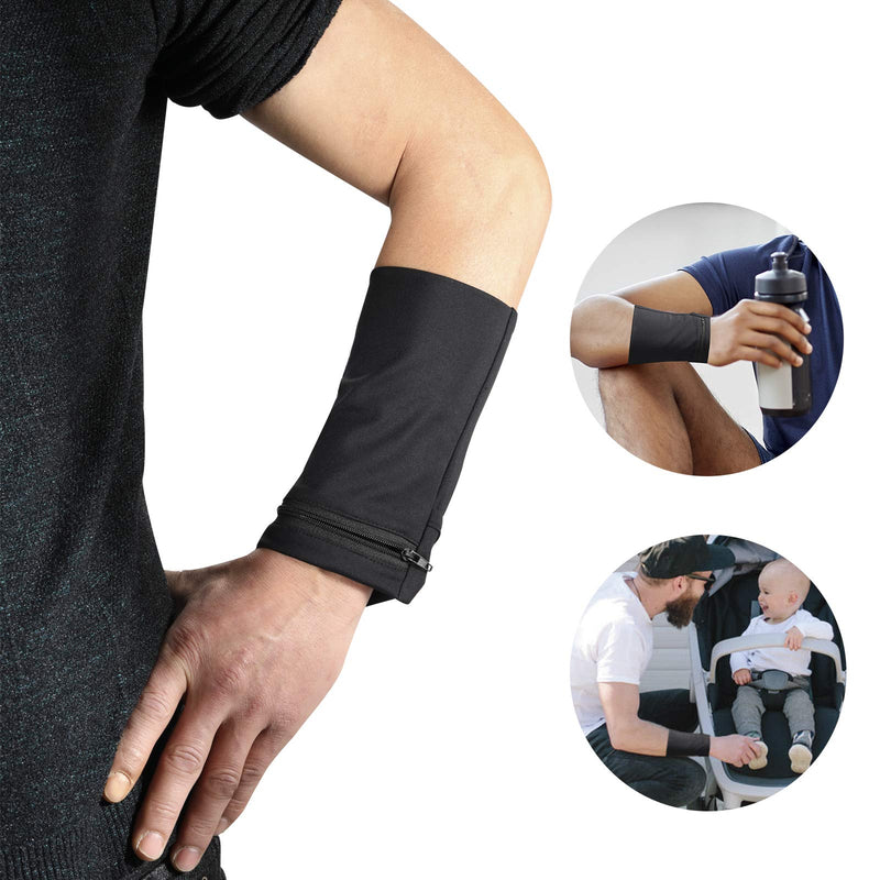 [Australia - AusPower] - Easyports 2 Pocket Wrist Wallet Wrist Cell Phone Holder, Ankle Wallet, Sweat Bands, Armband, Hidden Pouch, Wristlet Wallet for Travel, Outdoor Sports Running. Small/Medium 