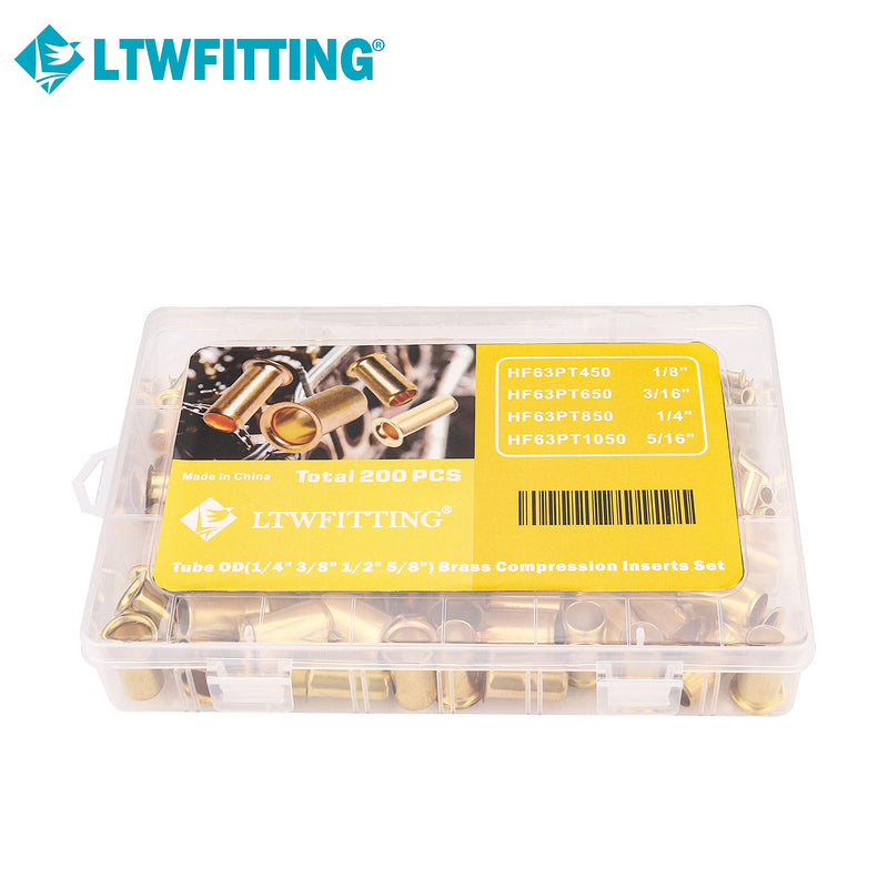 [Australia - AusPower] - LTWFITTING Assortment Kit 1/4 3/8 1/2 5/8 Inch OD Compression Inserts, Brass Compression Fittings(Pack of 200) 