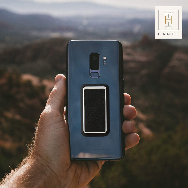[Australia - AusPower] - HANDL New York HANDLstick Black and Chrome Professional Leather Collection Grip and Stand for Smartphone 