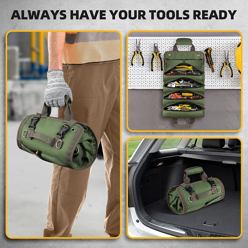 [Australia - AusPower] - Tool Roll Up Bag, UUP Tool Roll Organizer, Heavy Duty Tool Bag for Men and Women, Compact & Portable Roll Up Tool Bag with 2 Detachable Small Tool Pouch, Tool Storage Kit for Mechanic & Electrician, Father Day Gifts for Dad Tool Roll Bag 