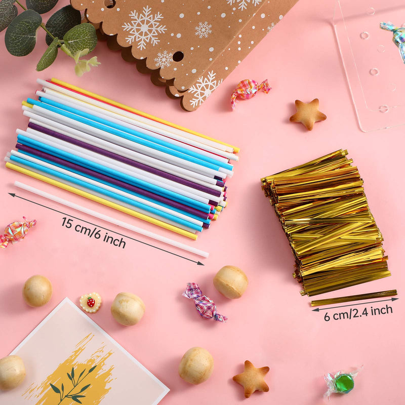 [Australia - AusPower] - 2 Pieces Acrylic Cake Pop Stand Clear Lollipop Holder Stand 70 Pieces Lollipop Treat Stick 800 Pieces Gold Twist Ties 100 Pieces Lollipop Packaging Bag for Valentine's Day St. Patricks Day (15 Holes) 6.3 x 3.5 x 1.5 in/ 15 Holes 