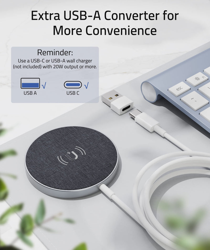 [Australia - AusPower] - Magnetic Wireless Charger, Syntech Fast Wireless Charging Pad Compatible with MagSafe Charger, iPhone 12/13/Pro/Max/Mini, Airpods 2/3, 4ft/1.2m USB C Cable and Extra USB A Adapter (No AC Adapter) 