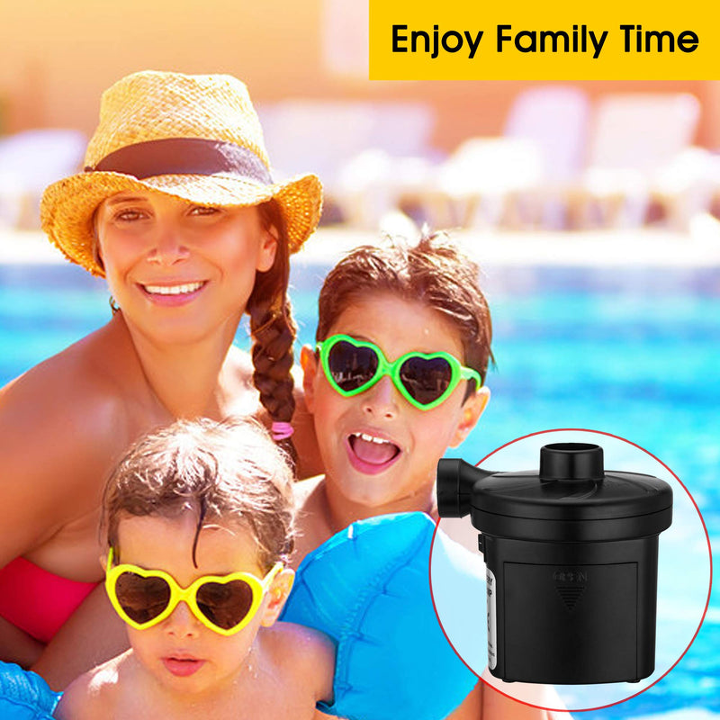 [Australia - AusPower] - sanipoe Battery Powered Air Mattress Pump, Electric Quick-Fill Blower Portable Inflator Deflator for Inflatables Raft Bed Boat Pool Toy, Black 