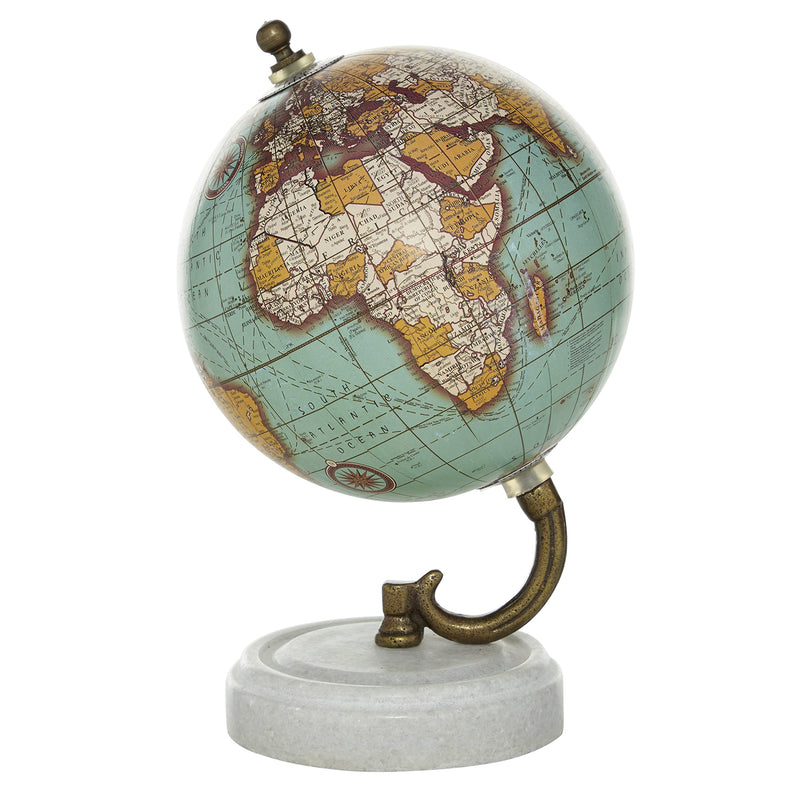 [Australia - AusPower] - Deco 79 Modern Metal Marble Globe Wood MBL 5" W, 7" H-94444, 5" x 7", Aqua 
