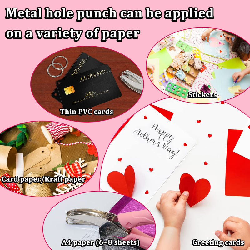 [Australia - AusPower] - KOOTANS 3pcs Handheld Paper Punch Metal Single Hole Paper Punchers with Soft Grips and 30pcs Plastic Metal Binder Rings, for Kids DIY Craft Tags Ticket Scrapbook Card paper (0.24inch Circle, 0.22inch Heart, 0.2inch Star Hole) Circle + Star + Heart 
