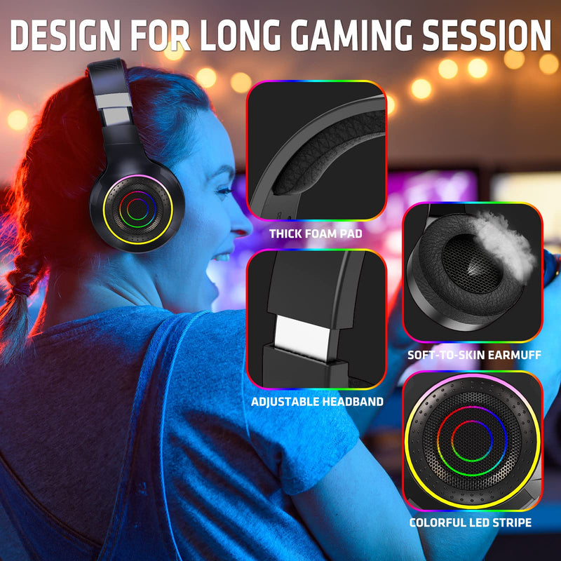 [Australia - AusPower] - CHAFON RGB Gaming Headset with Mic for Xbox One, PS4, PS5, Over-Ear Headphones with Stereo Surround Sound, Dynamic RGB Light, Memory Foam Earcups, Noise Canceling Mic for PC, Laptop, Phone 