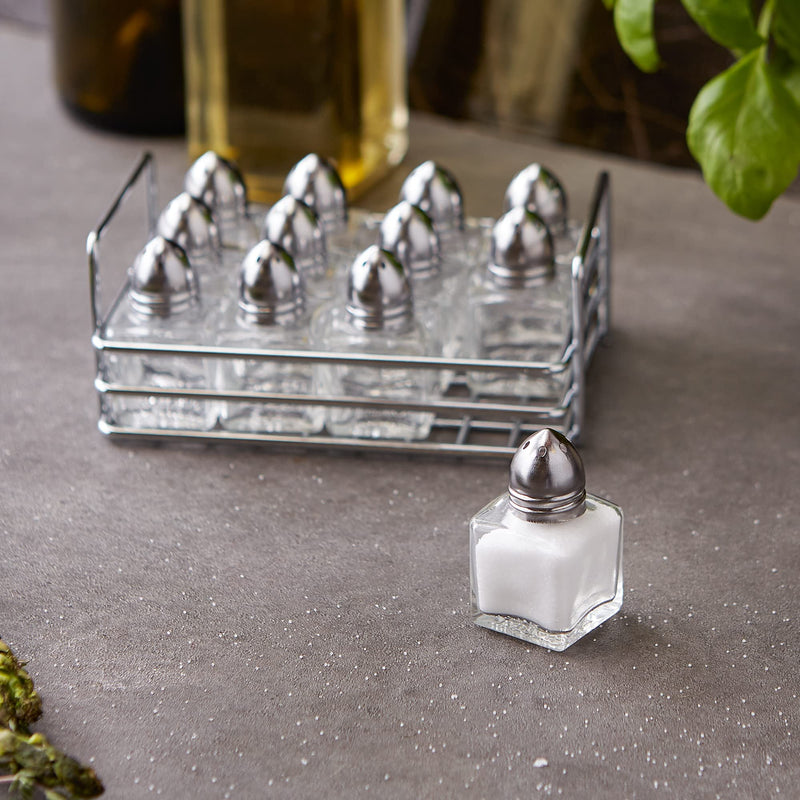 [Australia - AusPower] - RSVP International Mini Glass Salt & Pepper Set Holder Included, 12 Shakers, Chrome and Stainless Steel 
