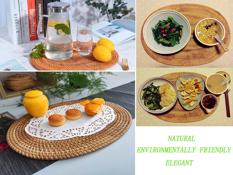 [Australia - AusPower] - DAWN FLAME Set of 2 Oval Rattan Placemat Natural Hand-Made Rattan Heat-Resistant Placemat Rattan Trivets (Oval 15.7x11.8IN), Honey Brown Oval 15.7x11.8IN 