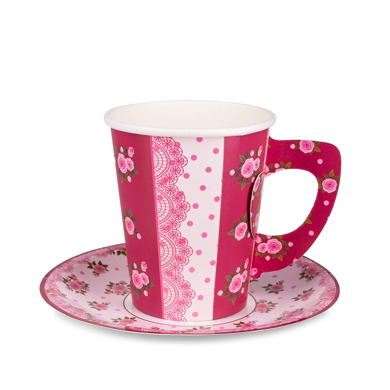 [Australia - AusPower] - Royal Magnolia Rose Tea Party Decorations - 24 Paper Tea Cups, Plates, and Napkins - Disposable Tea Party Set for Hot and Cold Drinks for Birthday, Baby Shower, Wedding, Princess Little Girls Parties 