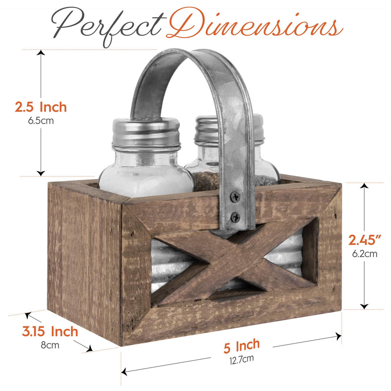 [Australia - AusPower] - Autumn Alley Barn Door Rustic Salt and Pepper Shakers Set in Wood and Galvanized Caddy | Farmhouse Salt and Pepper Shakers For Rustic Kitchen Decor | Rustic Kitchen Accessory for your Country Kitchen 
