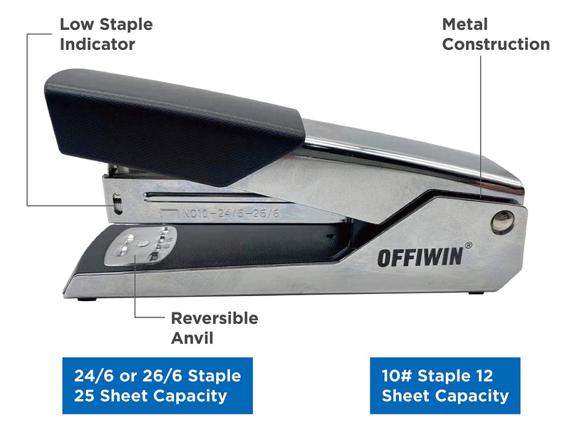 [Australia - AusPower] - OFFIWIN 2 Pack Stapler, 25 Sheet Capacity or 12 Sheet Capacity,Portable, Durable Metal Desktop Stapler for Home Office Supplies, Classroom or Desktop Accessories-5.12x1.38x2.36 inches 5.12x1.38x2.36 inches 