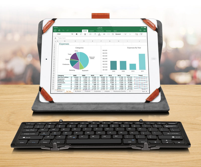 [Australia - AusPower] - Aluratek Portable Aluminum Tri-Fold Bluetooth Keyboard (Standard Full-Size) with Built-In Rechargeable Battery for iPhone, Smartphone, iPad, Tablet, Mac, PC (ABLKO4F) Black 