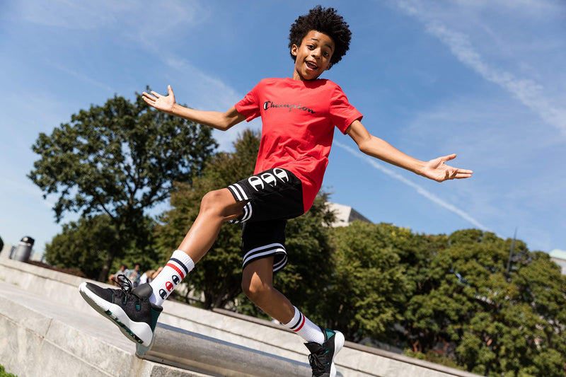 [Australia - AusPower] - Champion Boys Short Sleeve Tee Shirt Chest Script Big and Little Boys Top Sweet Green Large 