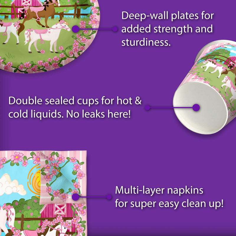 [Australia - AusPower] - Lovely Pink Horse Birthday Party Supplies Set Plates Napkins Cups Tableware Kit for 16 
