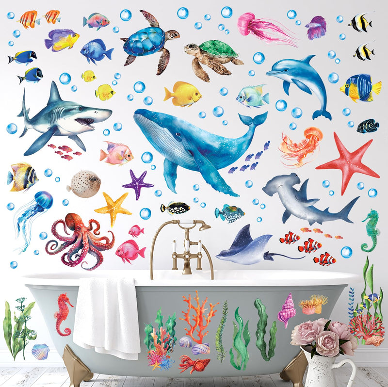 [Australia - AusPower] - DECOWALL DS12-8078 Sea Animals Wall Stickers Decals Baby Boys Bedroom Fish dÃ©cor Living Kids Nursery Ocean playroom Removable Room Seaweed Under Watercolor 
