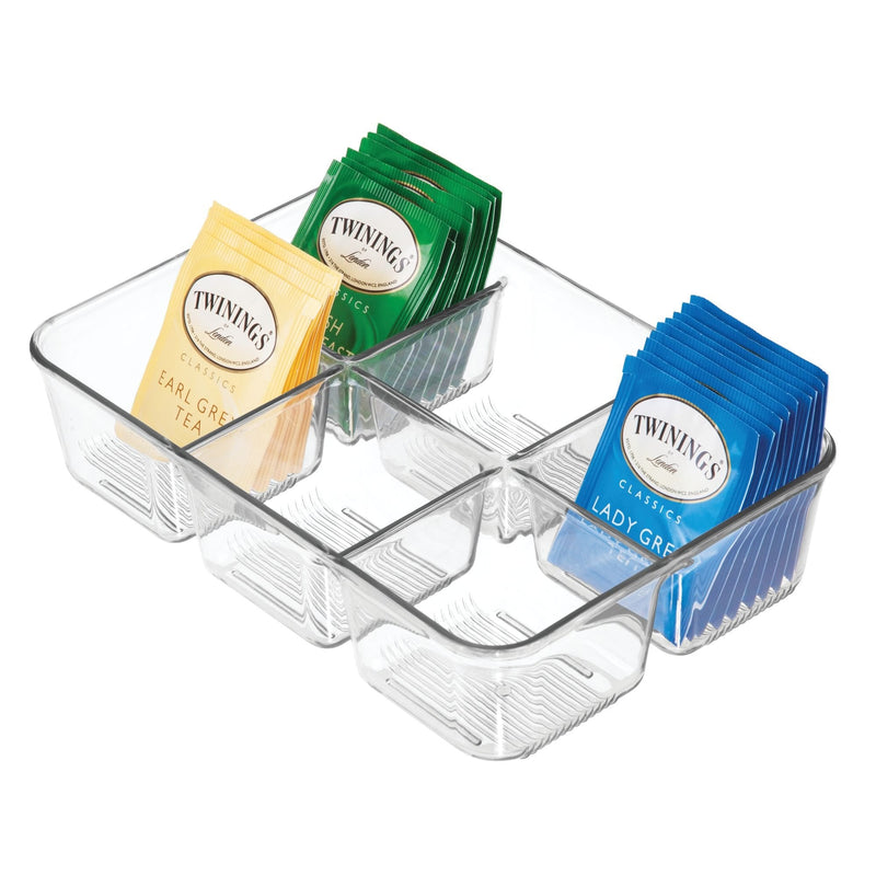 [Australia - AusPower] - iDesign Linus Plastic Divided Packet Organizer, Holder for Condiments, Sugar, Salt, Pepper, Sweeteners, Tea Bags, Spices, 6.5" x 9.5" x 2.25" - Clear 3 Section 