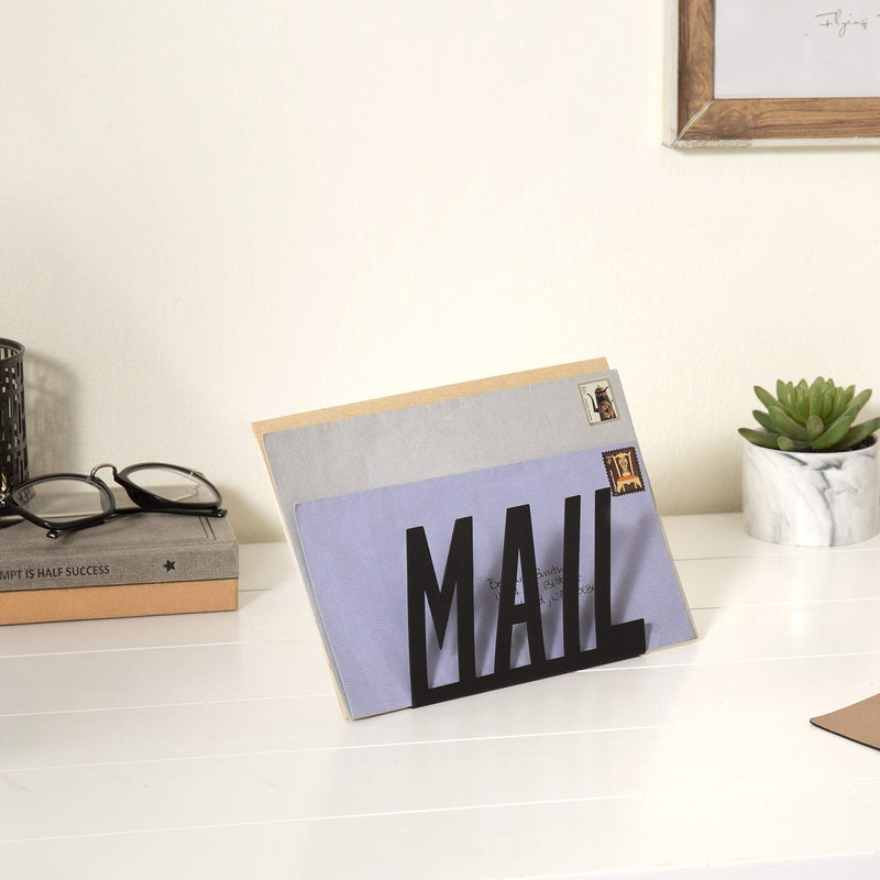 [Australia - AusPower] - MyGift Modern Black Metal Mail Holder Countertop Organizer with Cutout Mail Lettering Design, Office Desktop Envelope and Document Storage Rack 