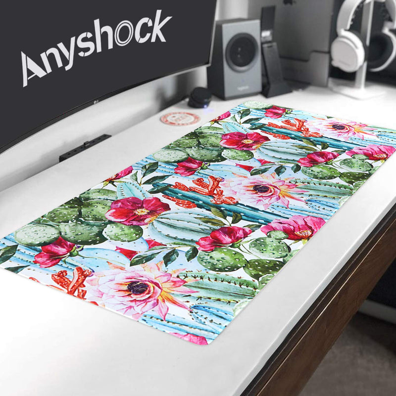 [Australia - AusPower] - Anyshock Desk Mat, Extended Gaming Mouse Pad 35.4" x 15.7" XXL Keyboard Laptop Mousepad with Stitched Edges Non Slip Base, Water-Resistant Computer Desk Pad for Office and Home (Cactus) Green Cactus 