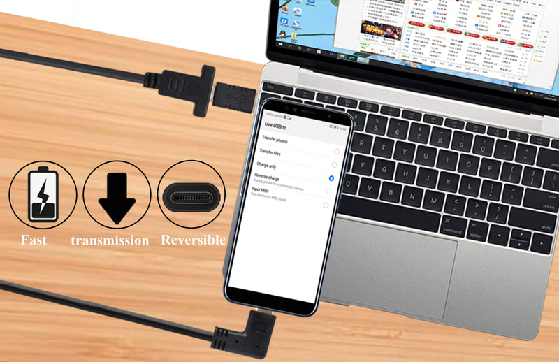[Australia - AusPower] - AAOTOKK Right&Left Angled 3.1Type C Cable Gen 2 (3A) 90 Degree USB 3.1 Type C Male to Female Panel Mount Screw Cable,Supports Charging,Data,Audio,Video Cable for Laptop,Tablet,Mobile Phone(0.3M/1ft) 0.3M/1ft 